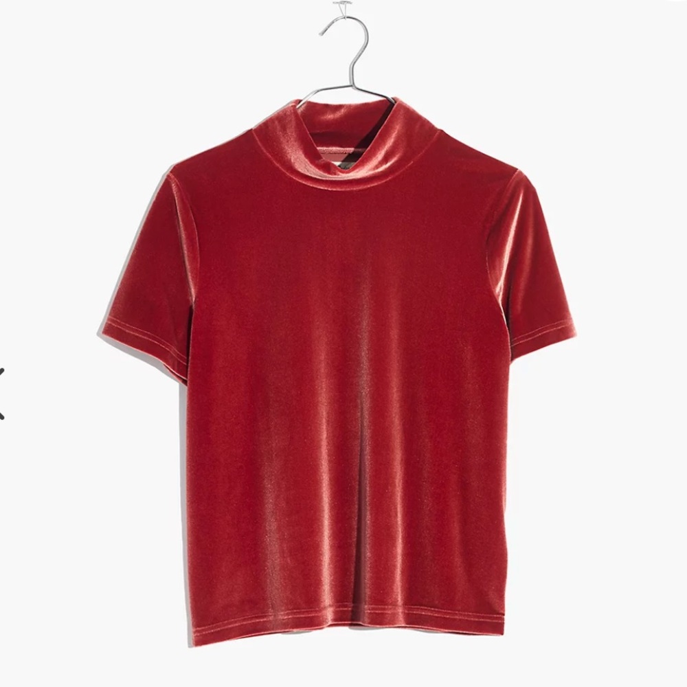 Madewell Velvet Mock Neck Tee in Rust